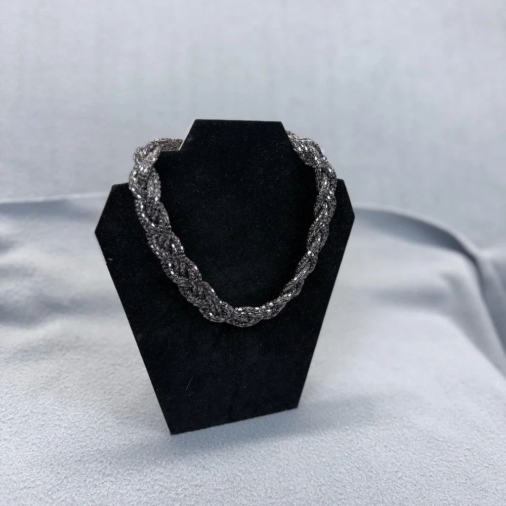 R‎ J Graziano Braided Gunmetal Tone Statement Necklace Chunky Chain Bib Fashion